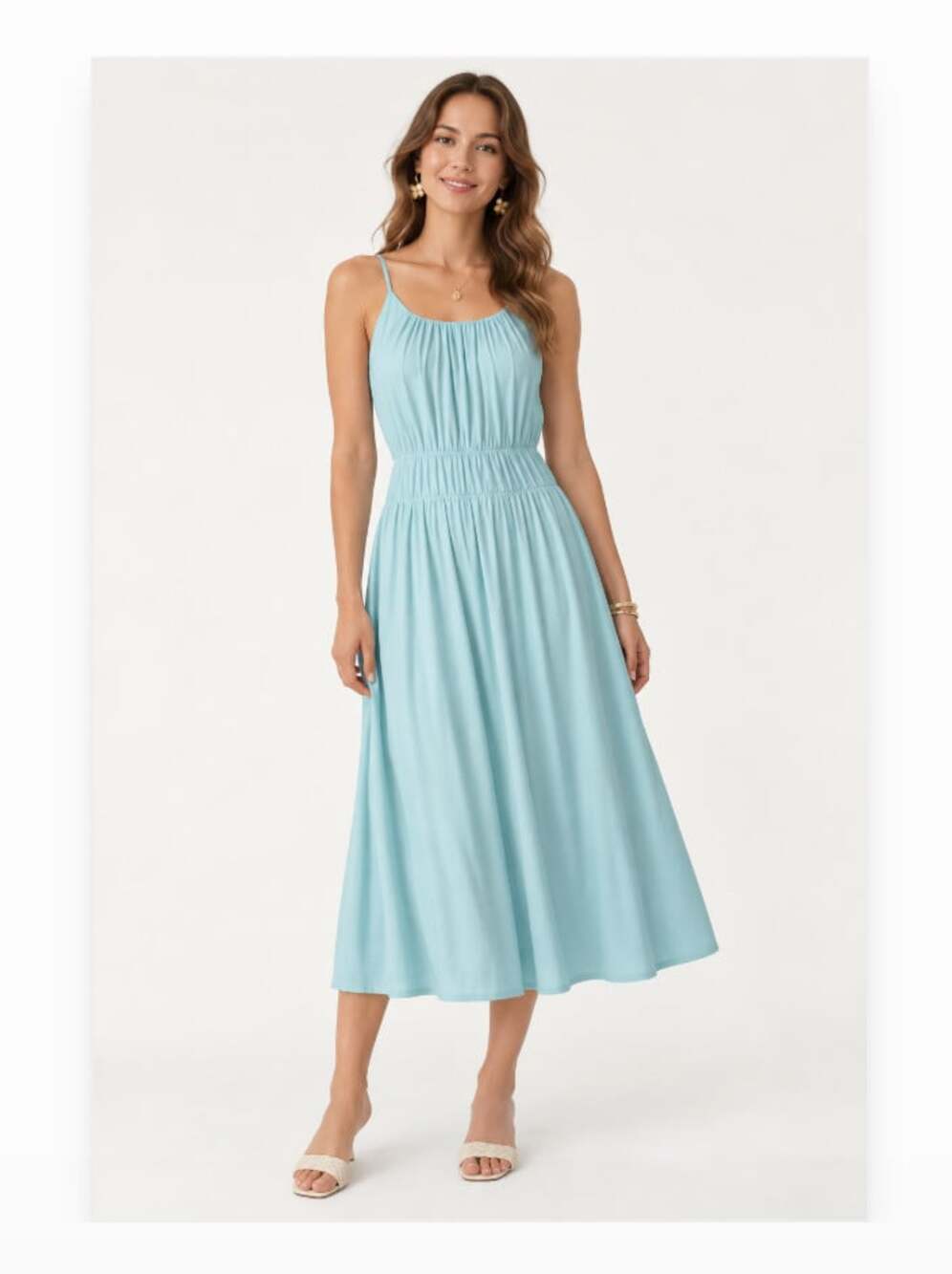 OGL Vacay Dress Womens Small Blue Jersey Strappy Scoop Neck Maxi Sundress Casual